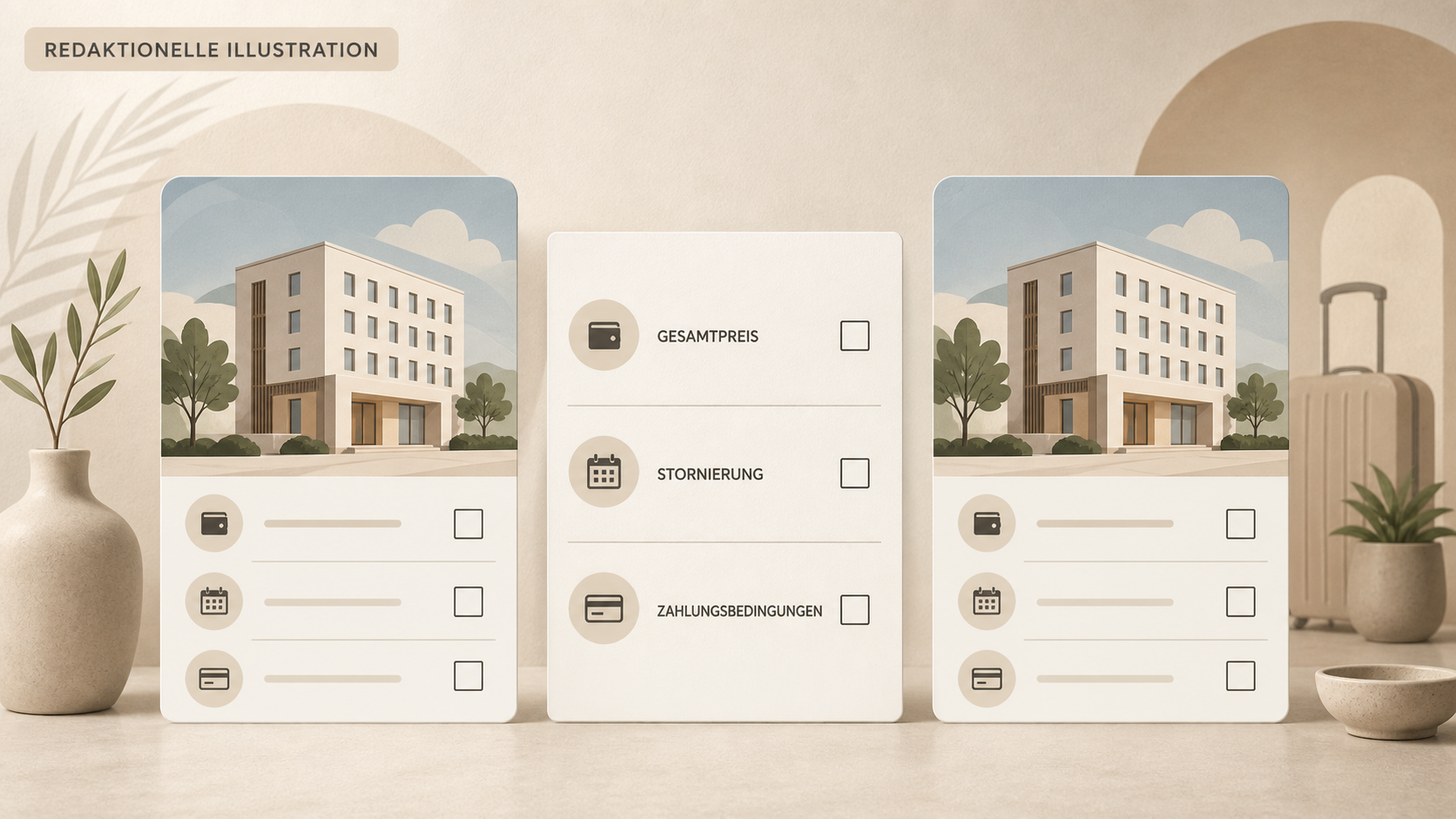 Redaktionelle Illustration zu Hotelportal oder Direktbuchung: Preise, Treuevorteile und Flexibilität vergleichen